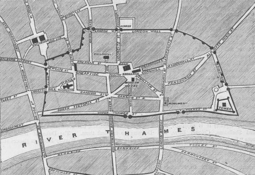 roman-london.-part-of-modern-london-showing-the-ancient-wall-c1880-old-map-52367-p